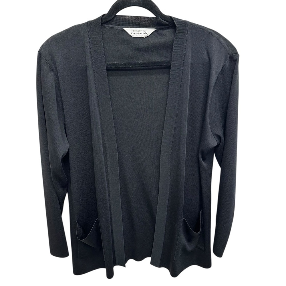 Exclusively Misook women’s cardigan sweater black open front medium casual